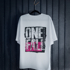 Cut 001 white t-shirt back displayed on hanger showing natural drape and heavyweight fabric construction - against a white wall.
